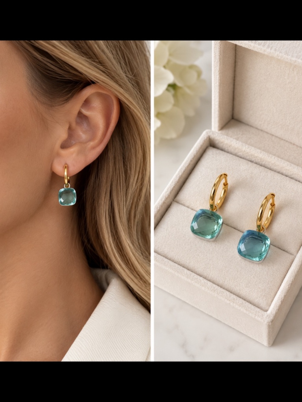 Pomellato-Aqua Crystal Gold-Tone Hoop Earrings